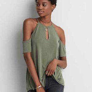 AEO Brick Soft & Sexy Cold Shoulder Keyhole Top